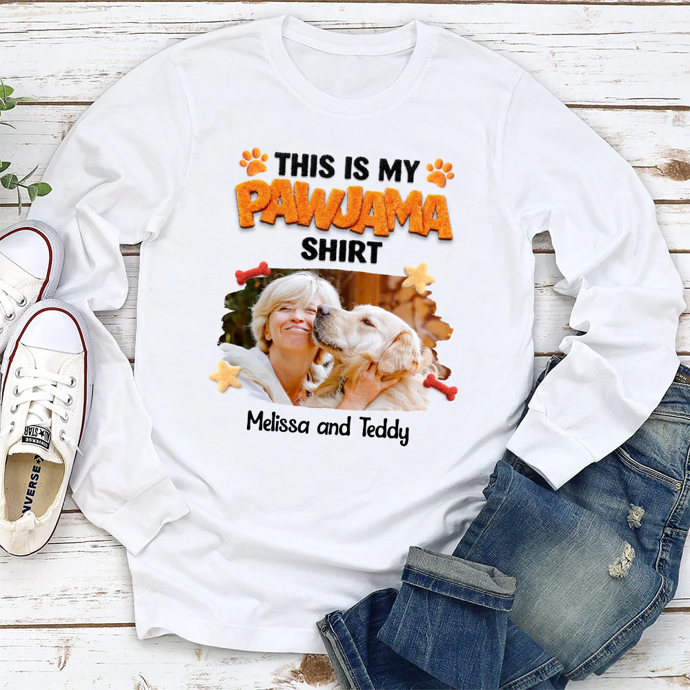 Stuffy Pajama Girl And Dog Photo - Personalized Custom Long Sleeve T-shirt - Image 2