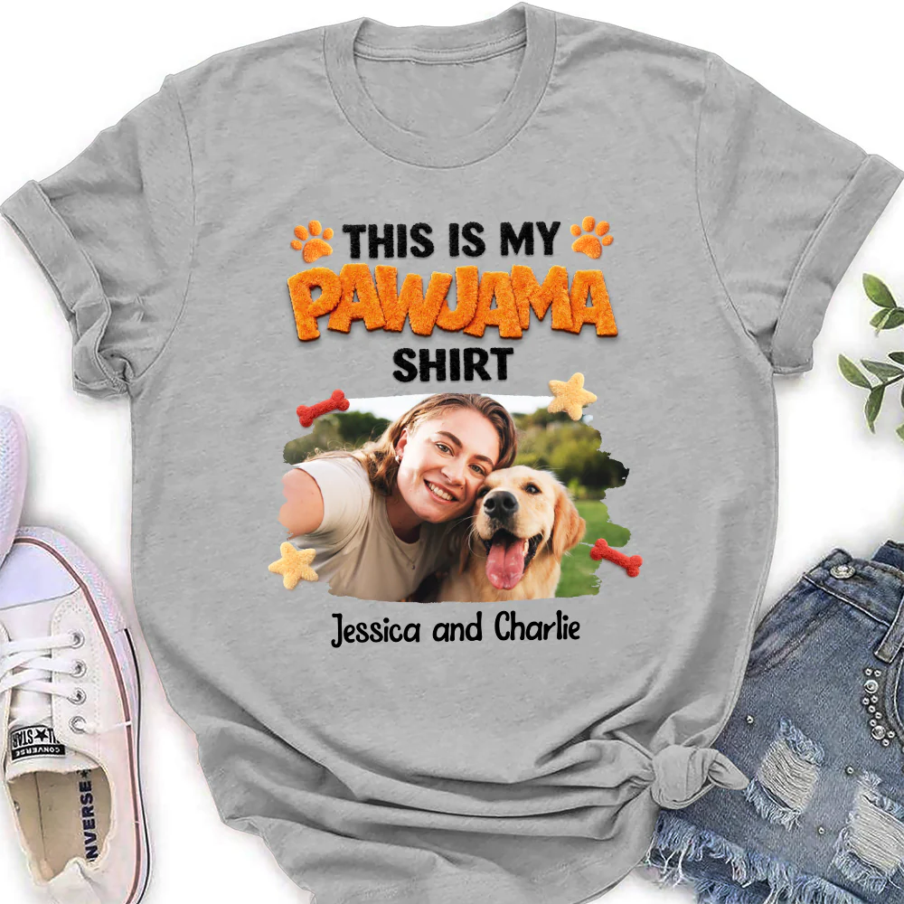 Stuffy Pajama Girl And Dog Photo - Personalized Custom Women's T-shirt - Image 2