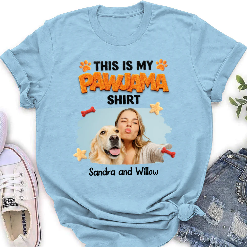 Stuffy Pajama Girl And Dog Photo - Personalized Custom Women's T-shirt - Image 5