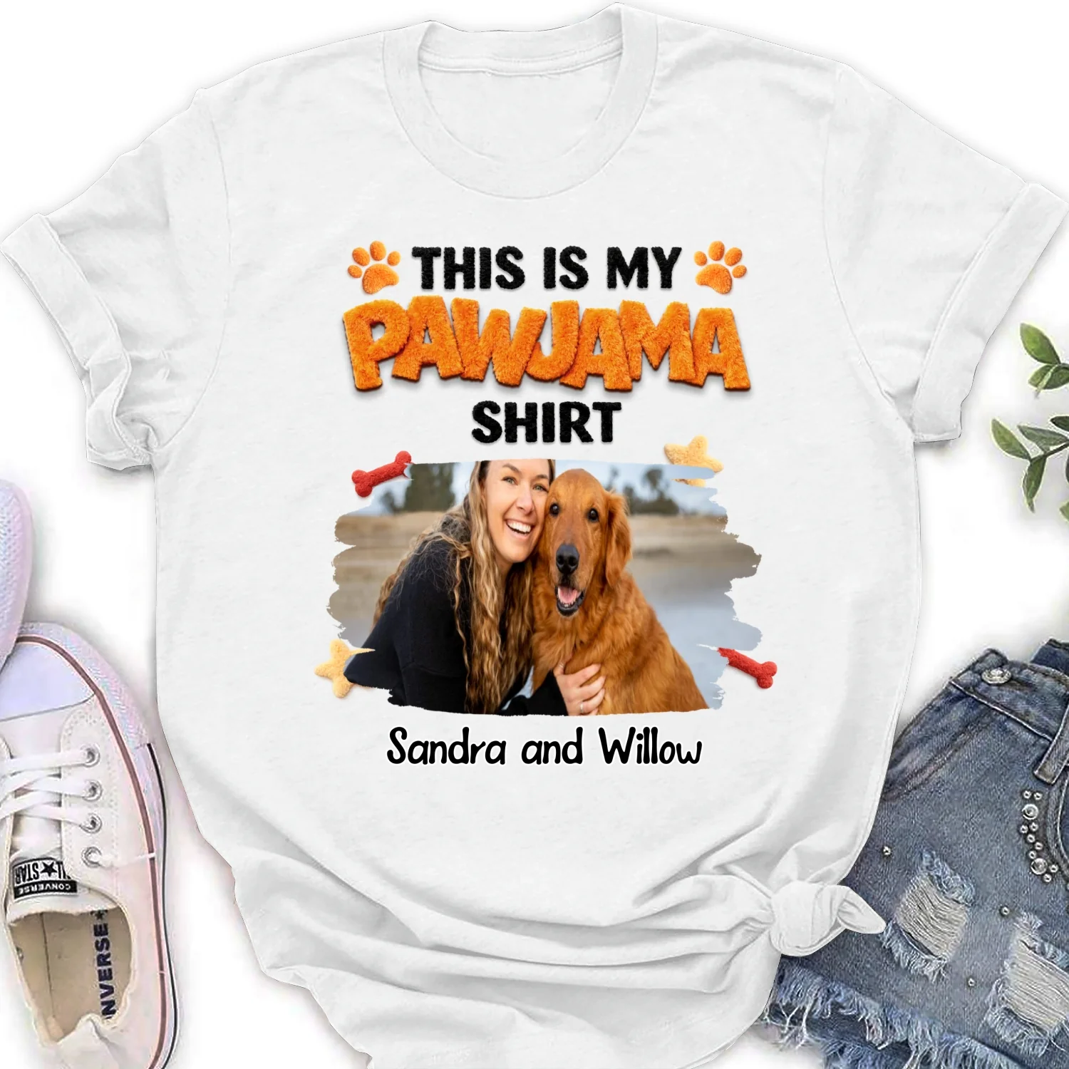 Stuffy Pajama Girl And Dog Photo - Personalized Custom Women's T-shirt - Image 7