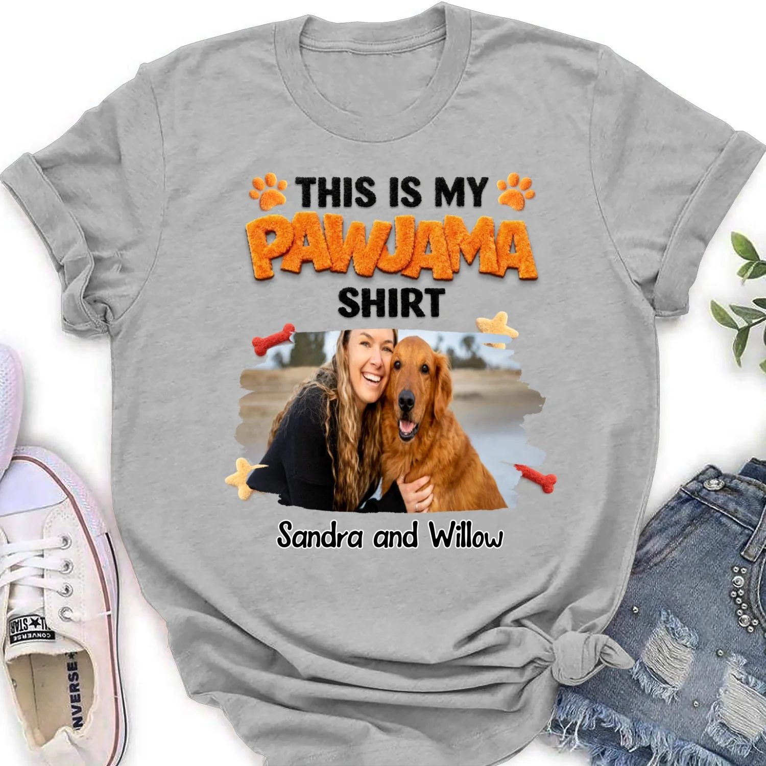 Stuffy Pajama Girl And Dog Photo - Personalized Custom Women's T-shirt - Image 8
