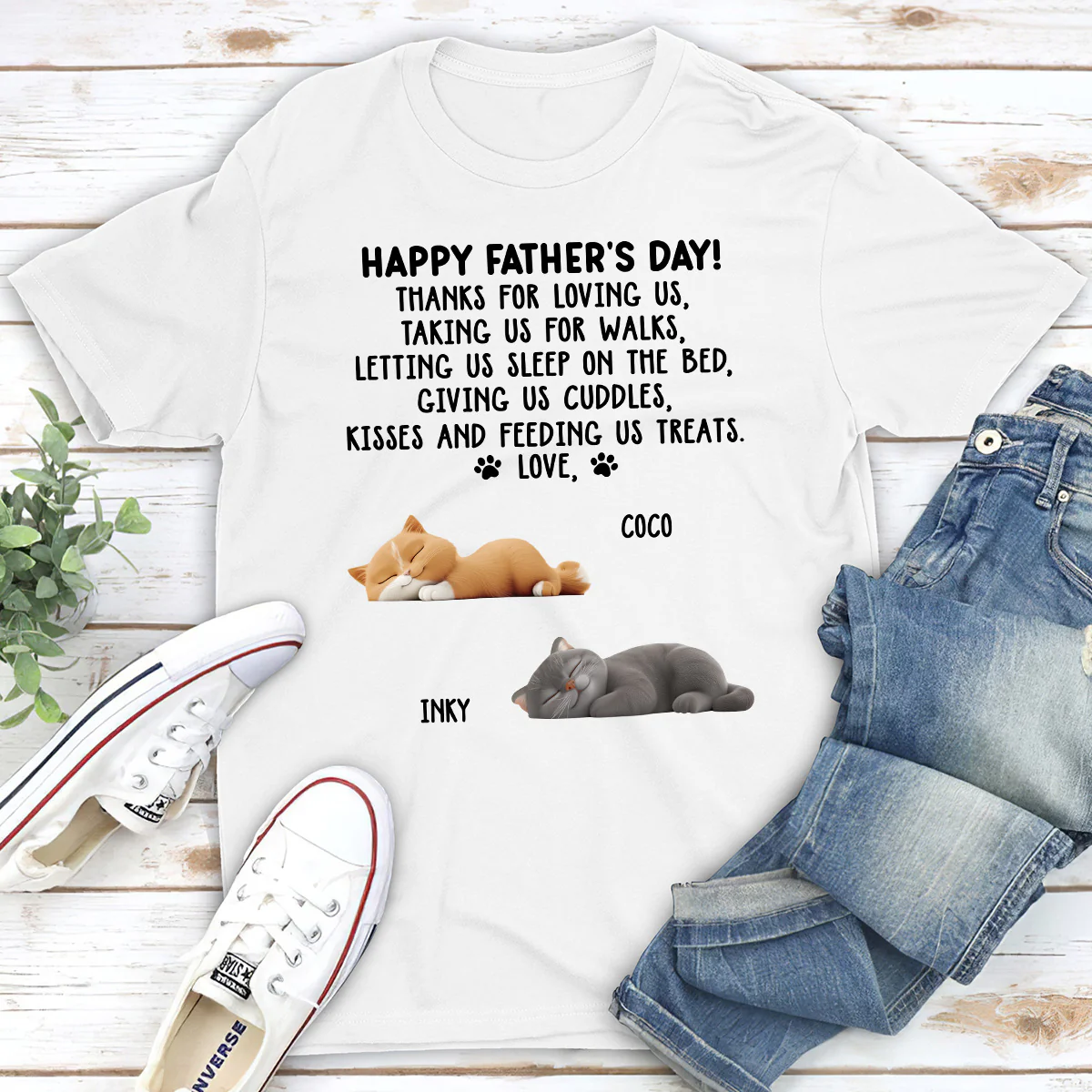 Thanks For Loving Me Cat Dad - Personalized Custom Unisex T-Shirt - Image 2