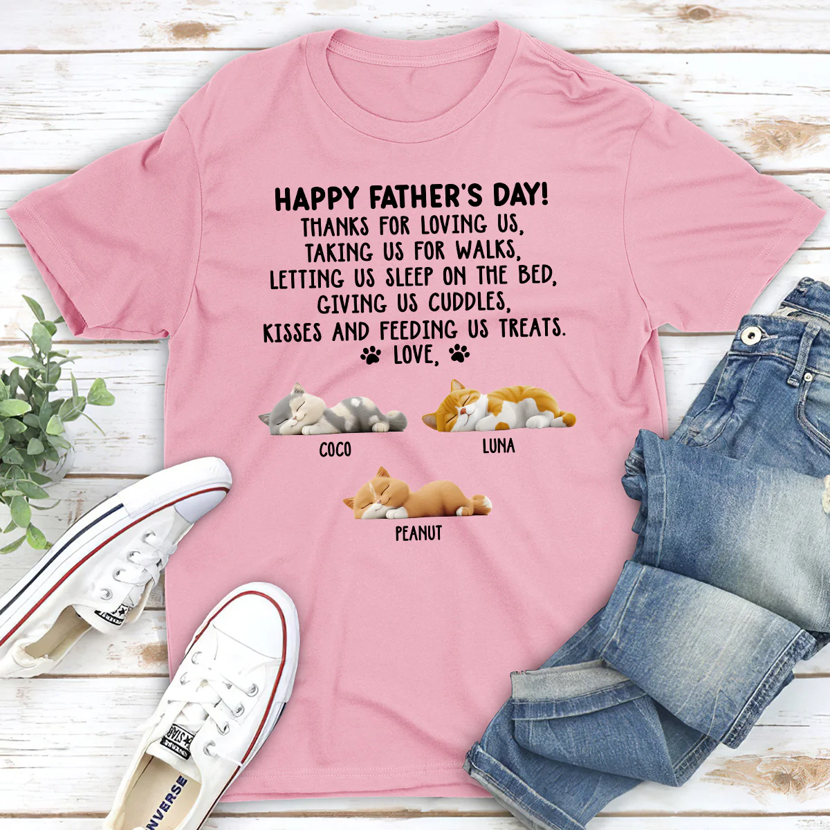 Thanks For Loving Me Cat Dad - Personalized Custom Unisex T-Shirt - Image 3