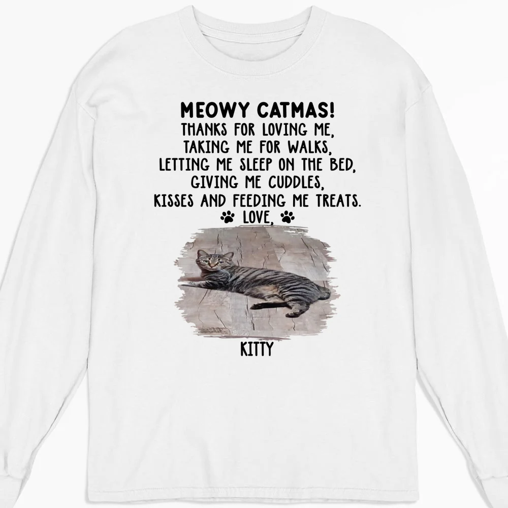 Thanks For Loving Me Cat Photo- Personalized Custom Long Sleeve T-shirt - Image 3