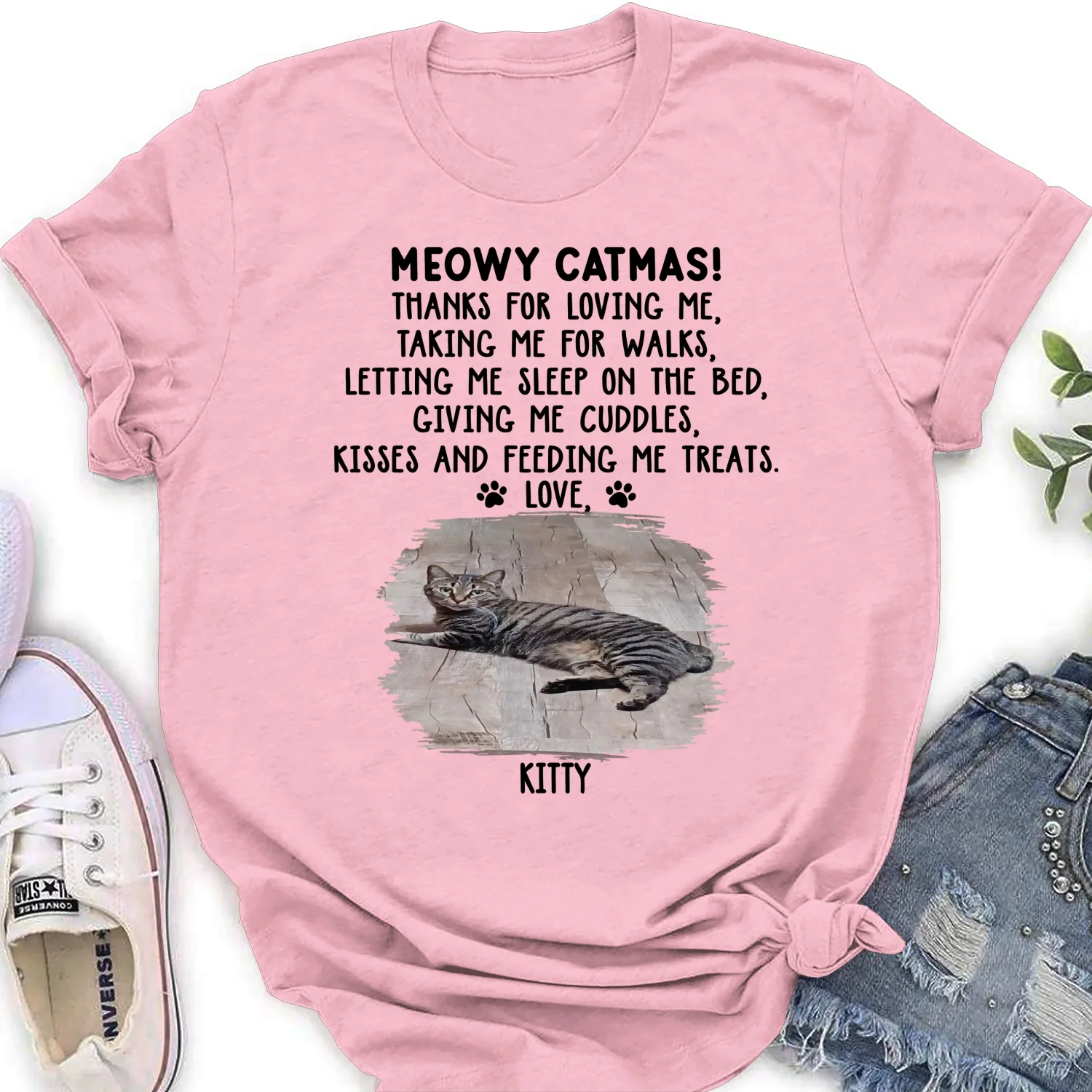 Thanks For Loving Me Cat Photo - Personalized Custom Women's T-shirt - Image 4