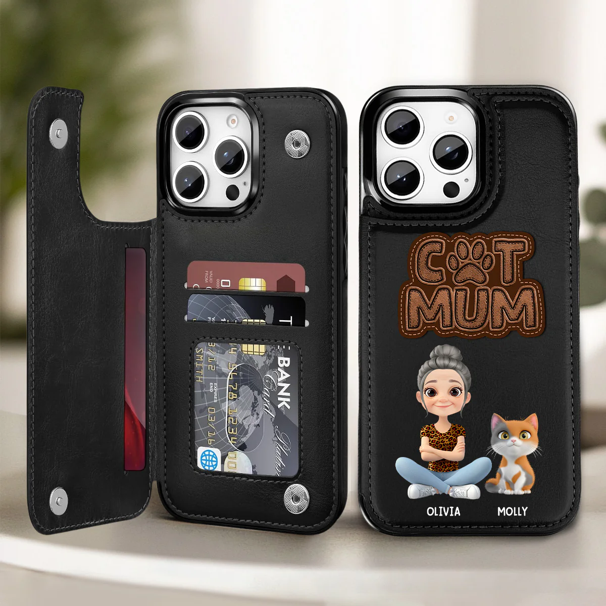 The Cat Mom - Personalized Custom Leather Phone Case - Image 2
