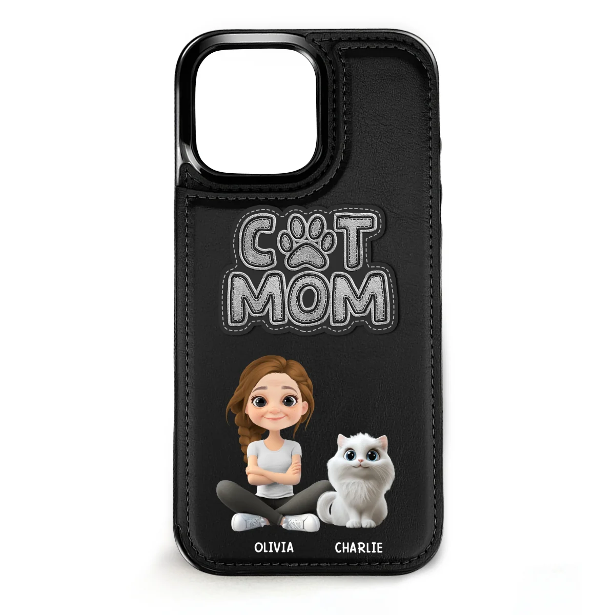 The Cat Mom - Personalized Custom Leather Phone Case - Image 9
