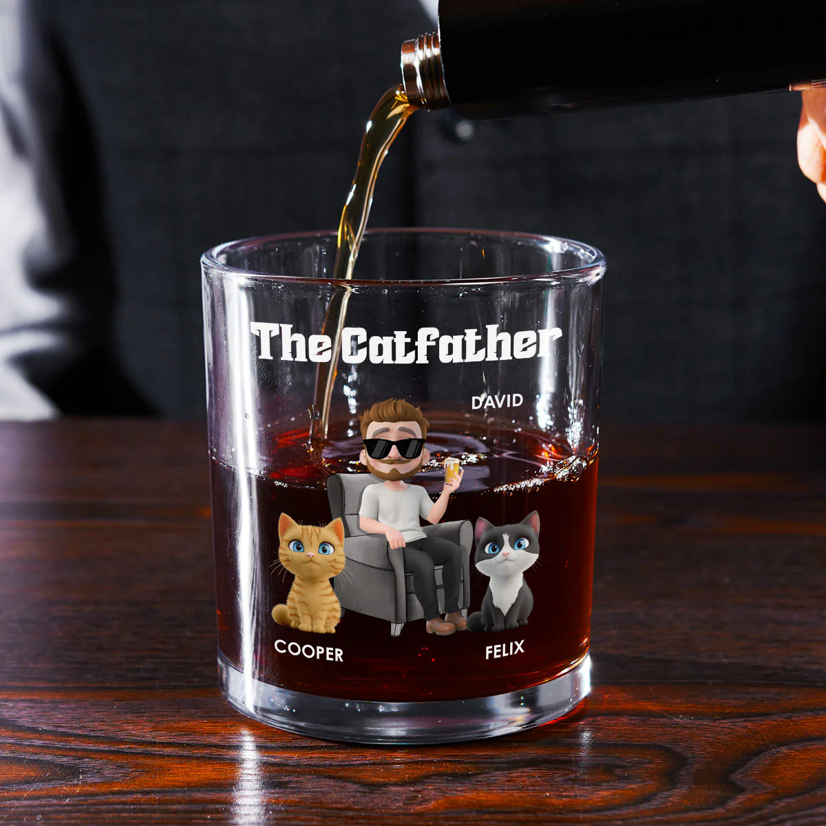 The Catfather Cartoon Version 2 - Personalized Custom Whiskey Glass - Image 2