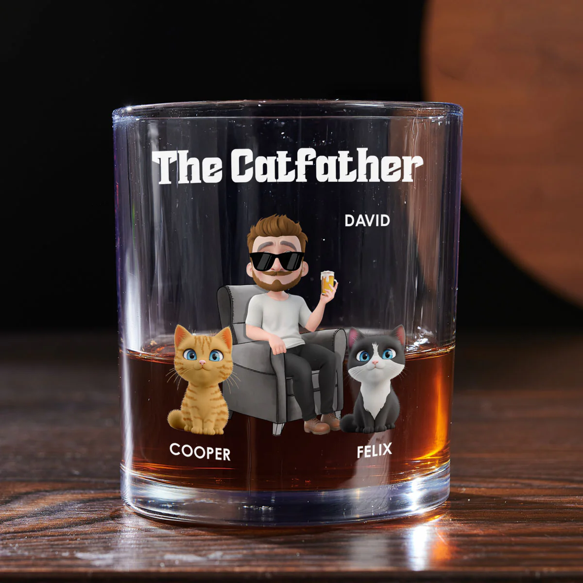 The Catfather Cartoon Version 2 - Personalized Custom Whiskey Glass - Image 3