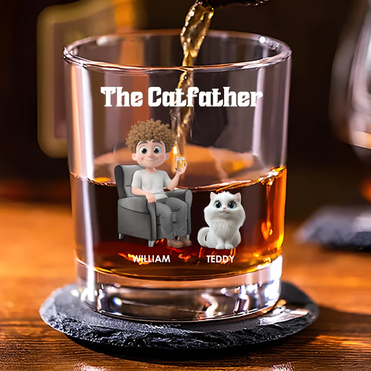 The Catfather Cartoon Version 2 - Personalized Custom Whiskey Glass - Image 5