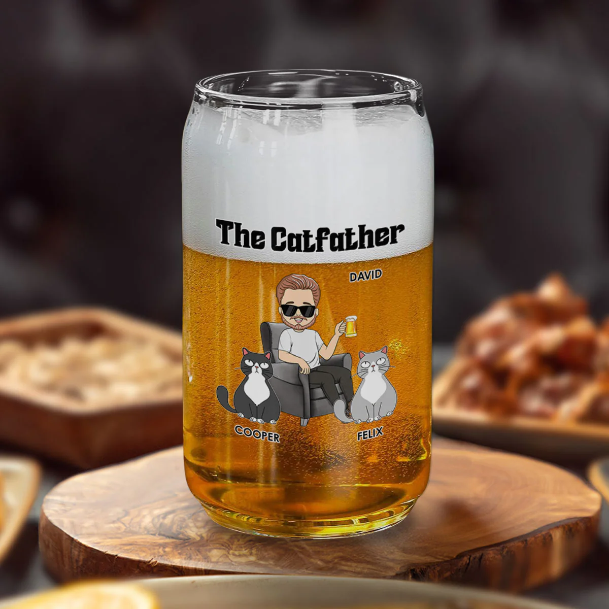 The Catfather -  Personalized Custom Beer Can Glass