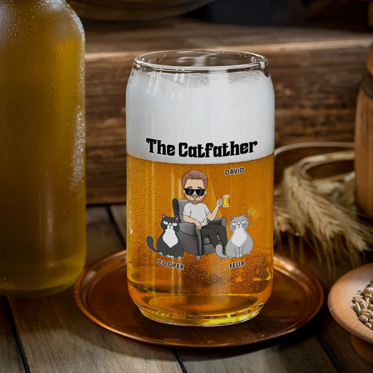 The Catfather -  Personalized Custom Beer Can Glass - Image 2