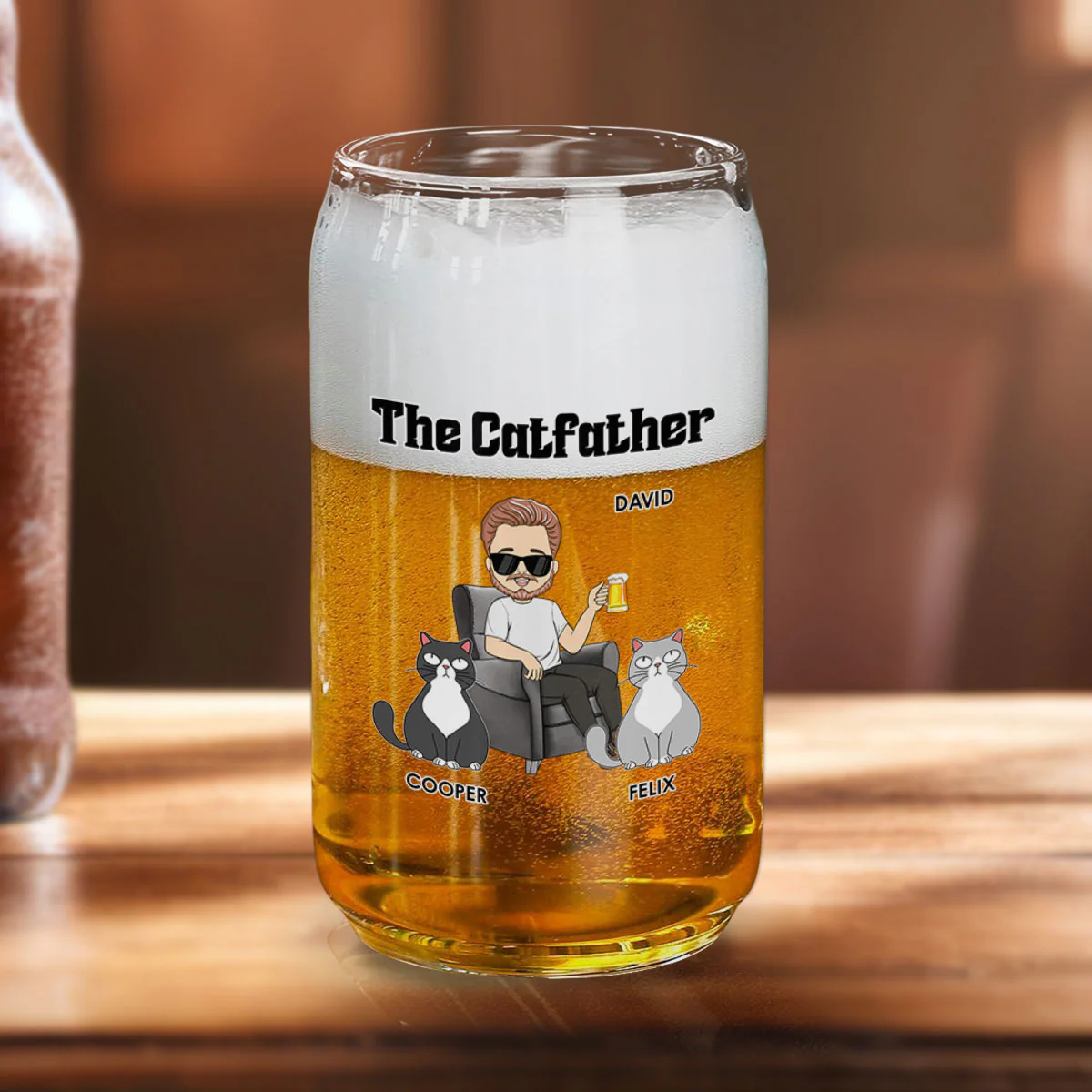 The Catfather -  Personalized Custom Beer Can Glass - Image 4