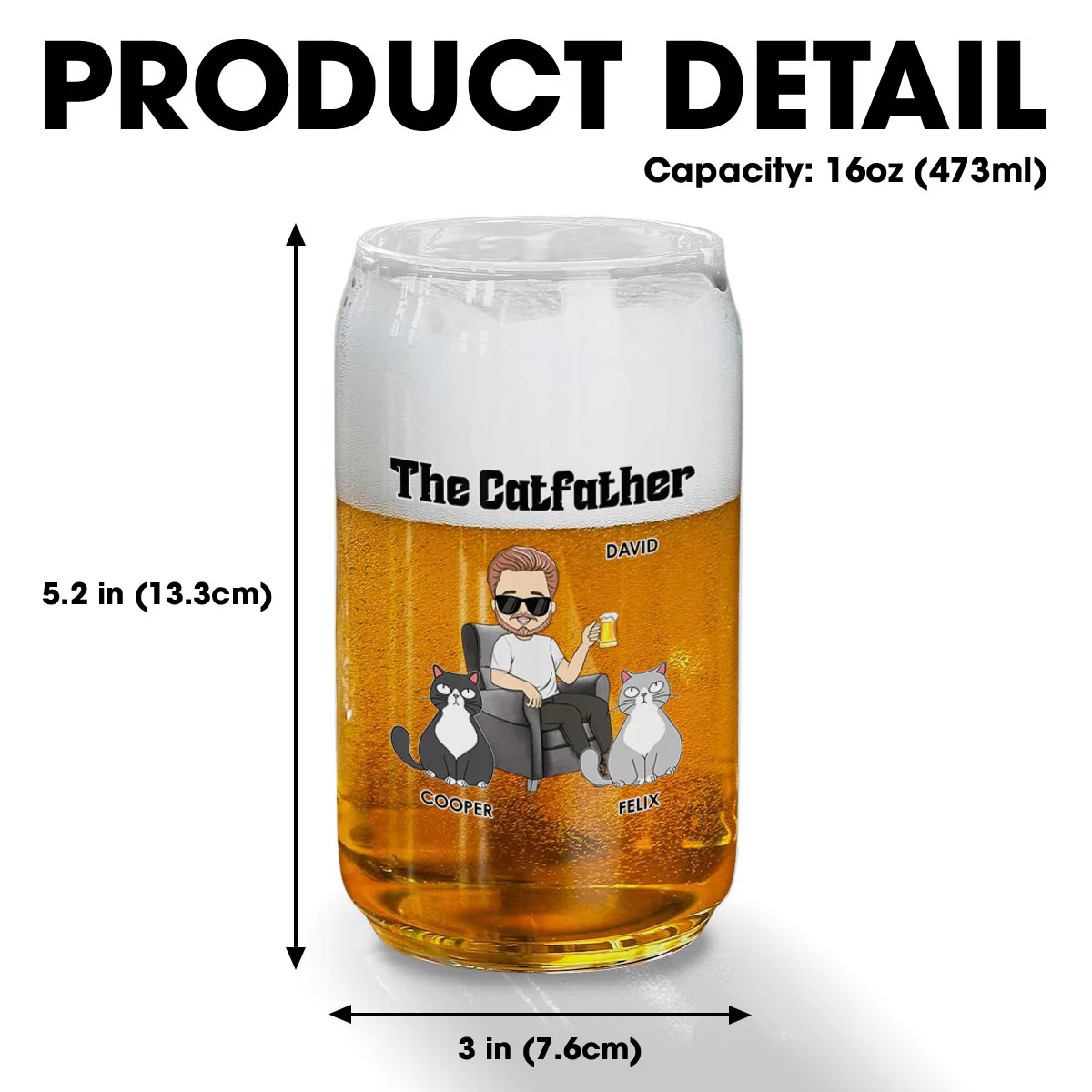 The Catfather -  Personalized Custom Beer Can Glass - Image 5