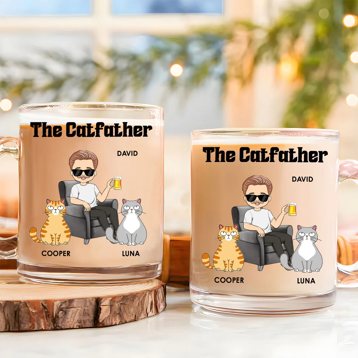 The Catfather - Personalized Custom Glass Mug - Image 2