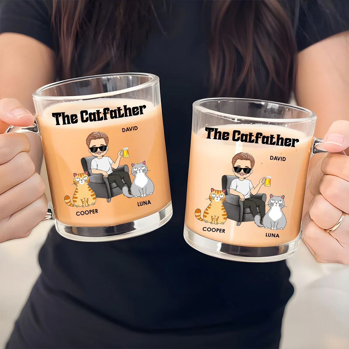 The Catfather - Personalized Custom Glass Mug - Image 4