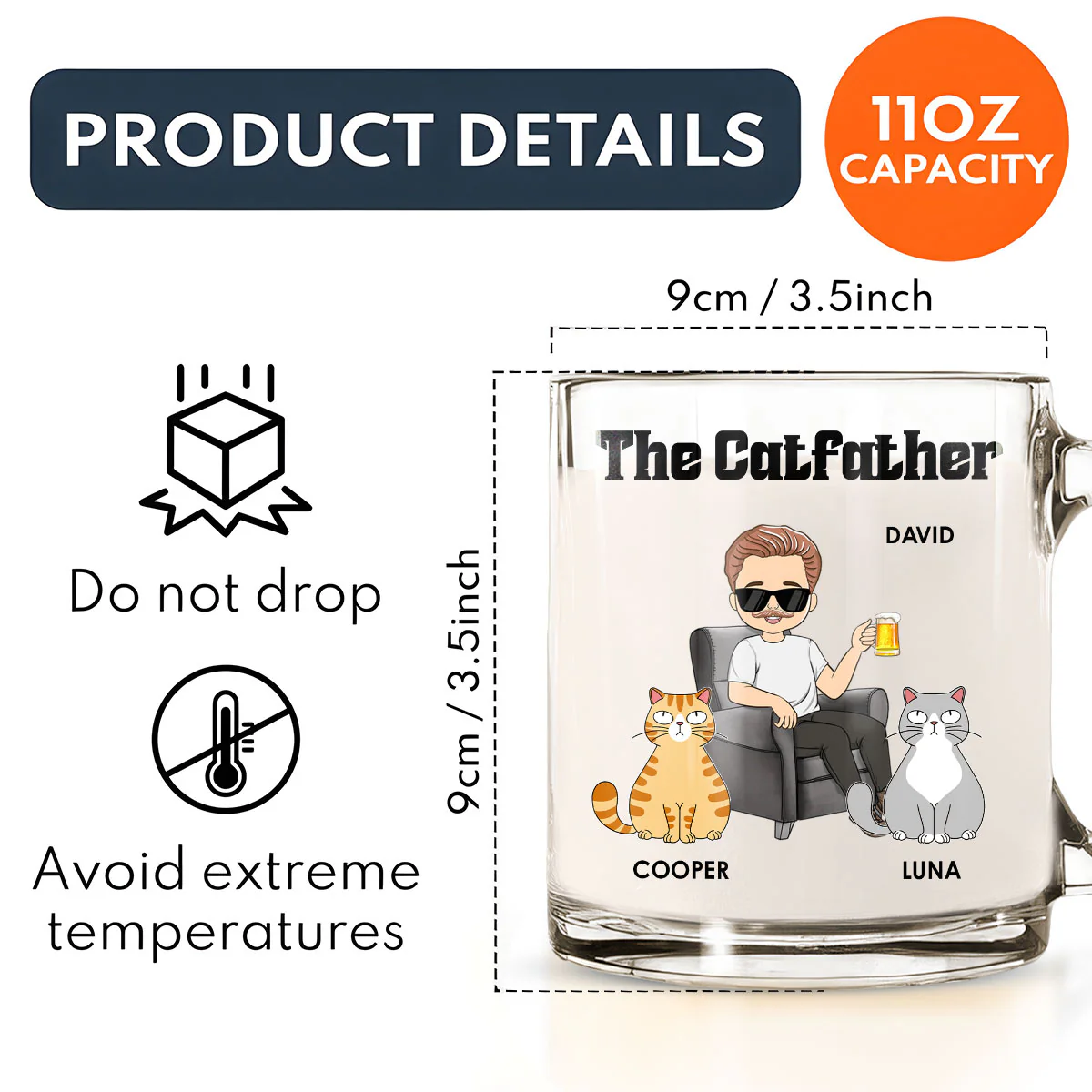 The Catfather - Personalized Custom Glass Mug - Image 5