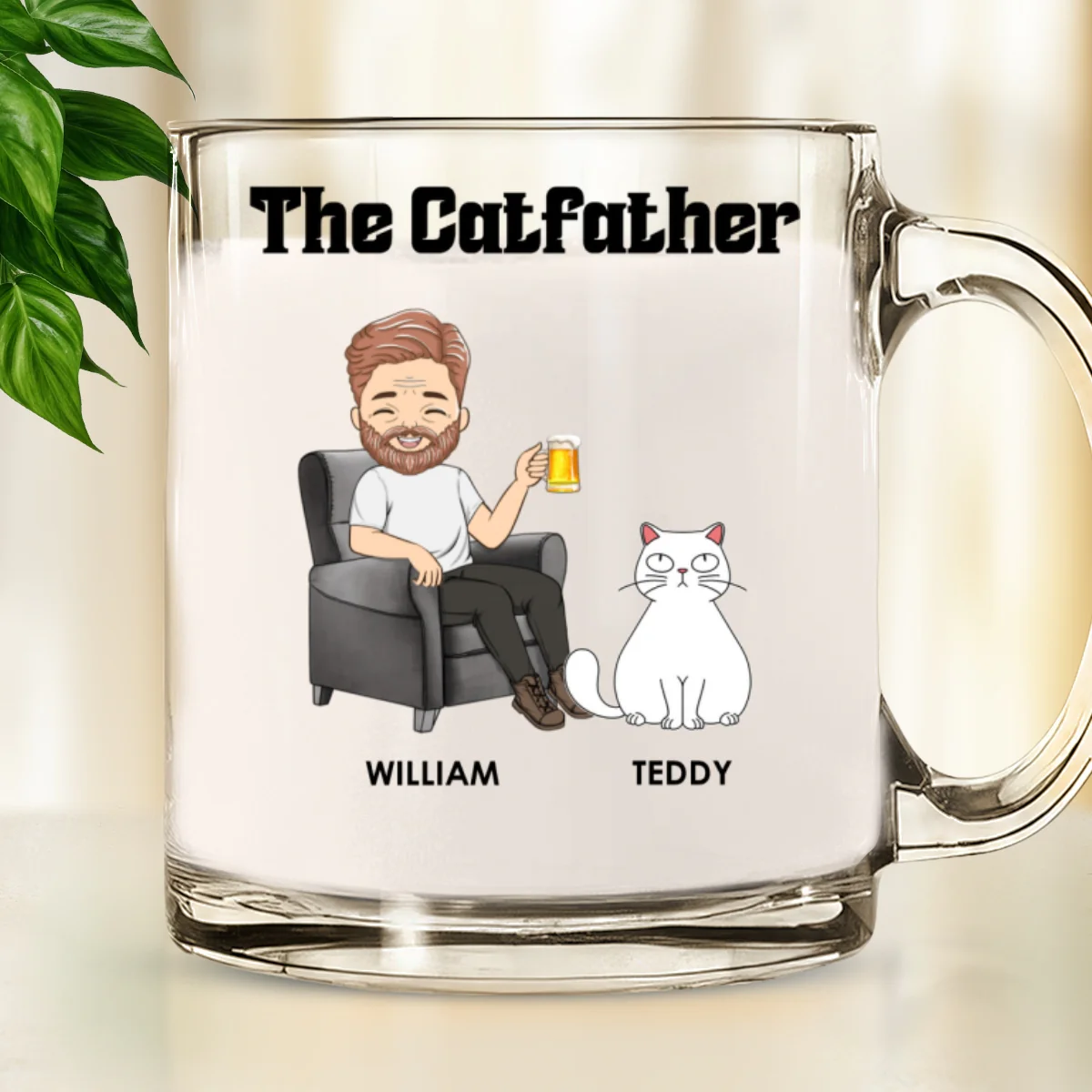 The Catfather - Personalized Custom Glass Mug - Image 6