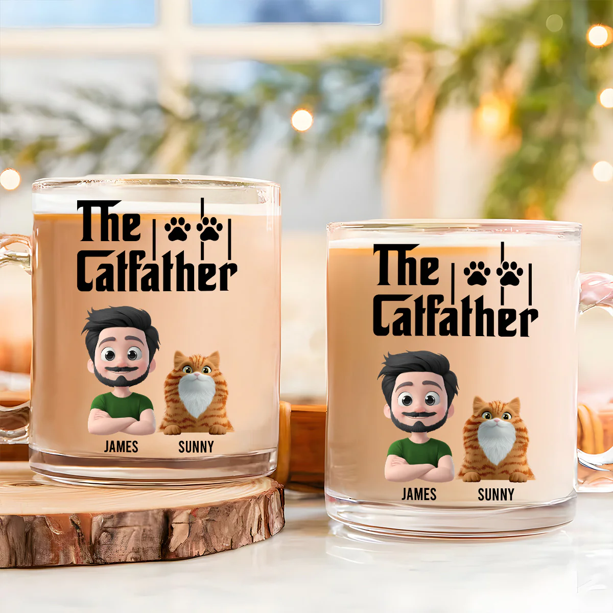 The Catfather - Personalized Custom Glass Mug - Image 2