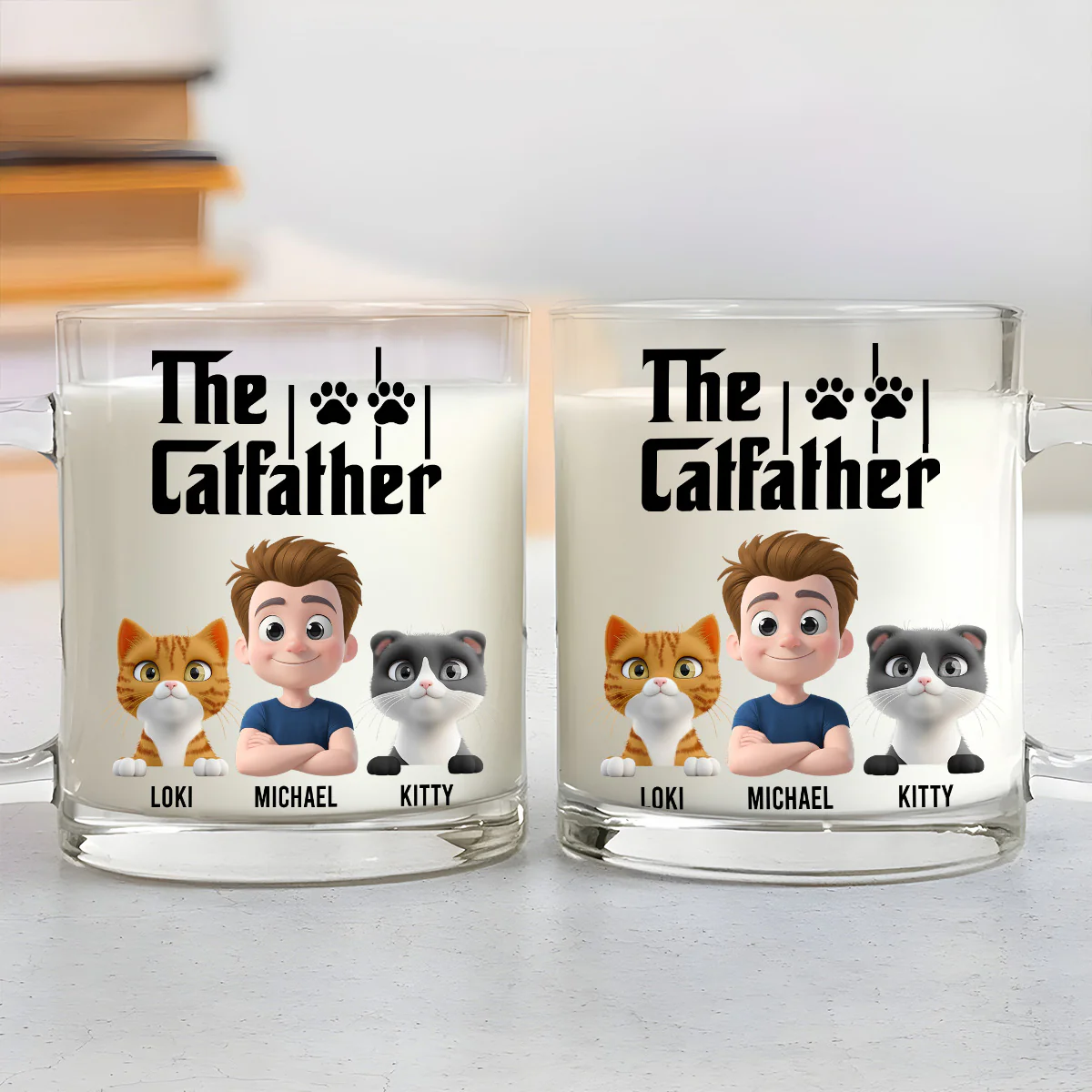 The Catfather - Personalized Custom Glass Mug - Image 3