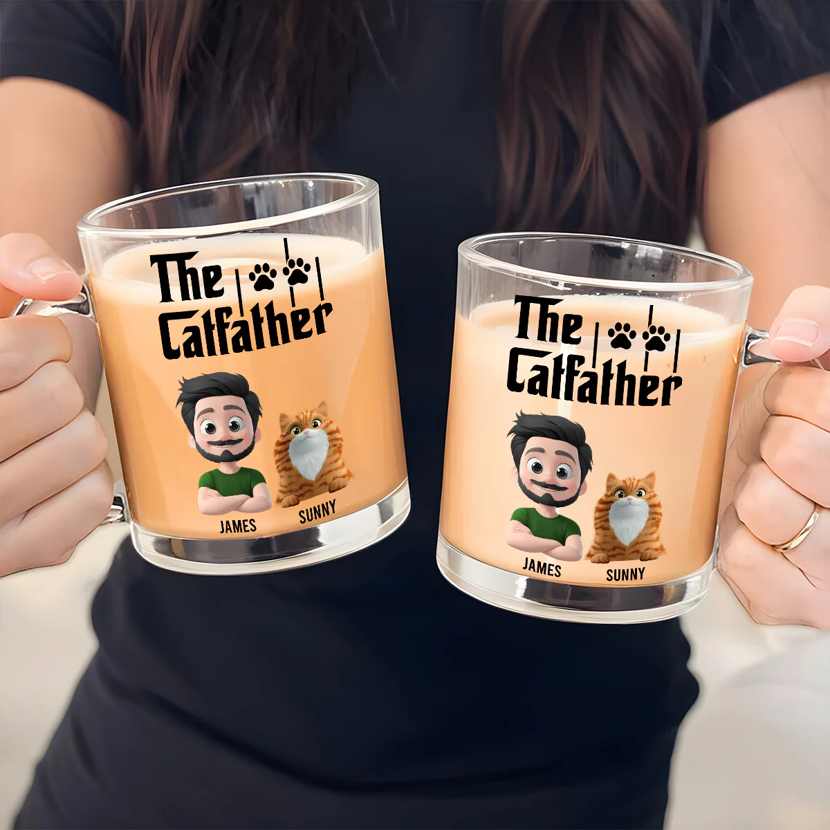 The Catfather - Personalized Custom Glass Mug - Image 4