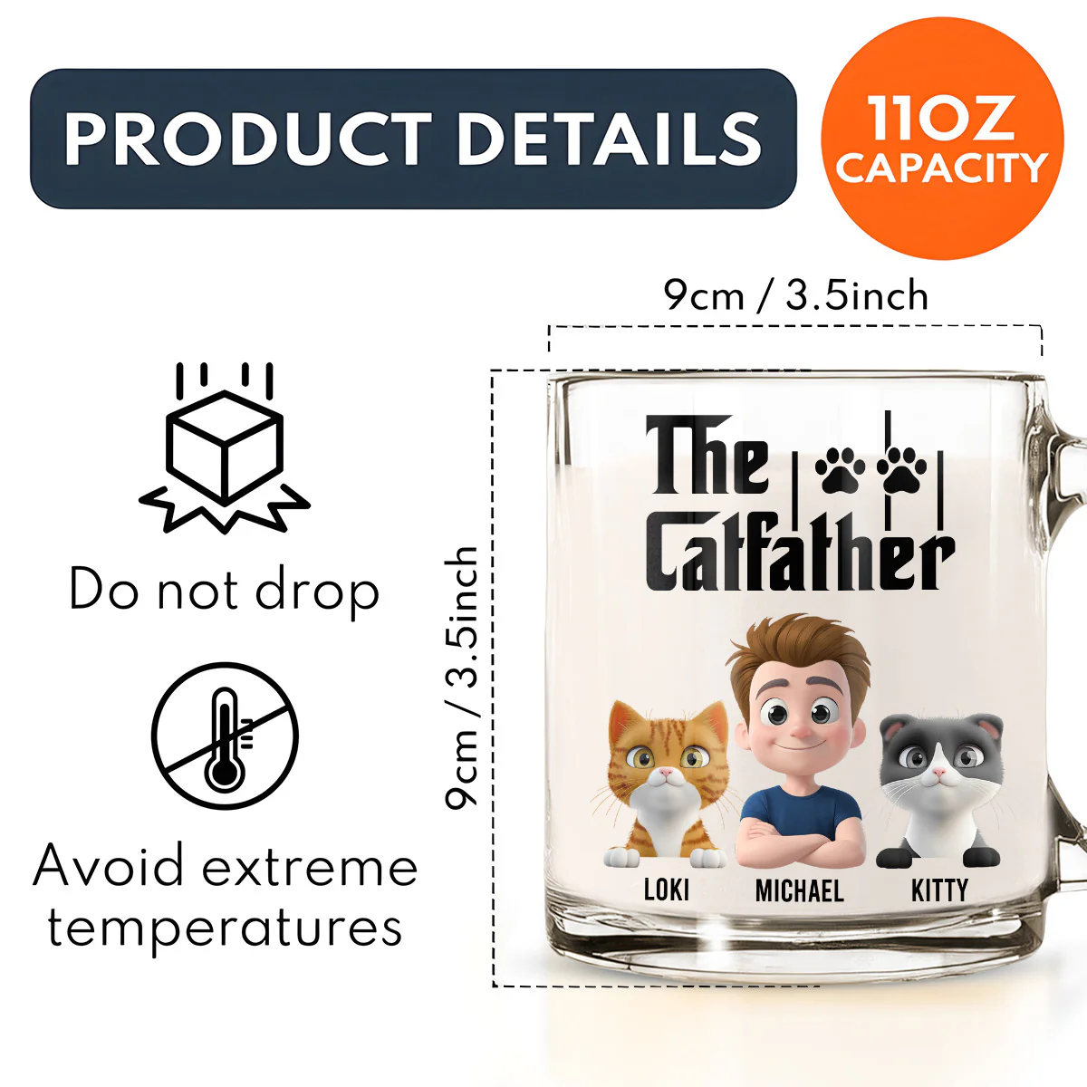 The Catfather - Personalized Custom Glass Mug - Image 5