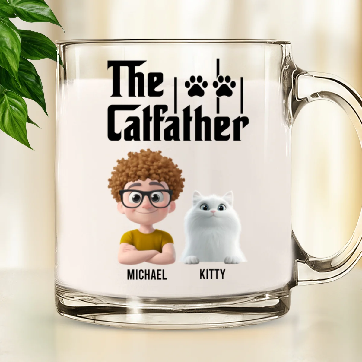 The Catfather - Personalized Custom Glass Mug - Image 6