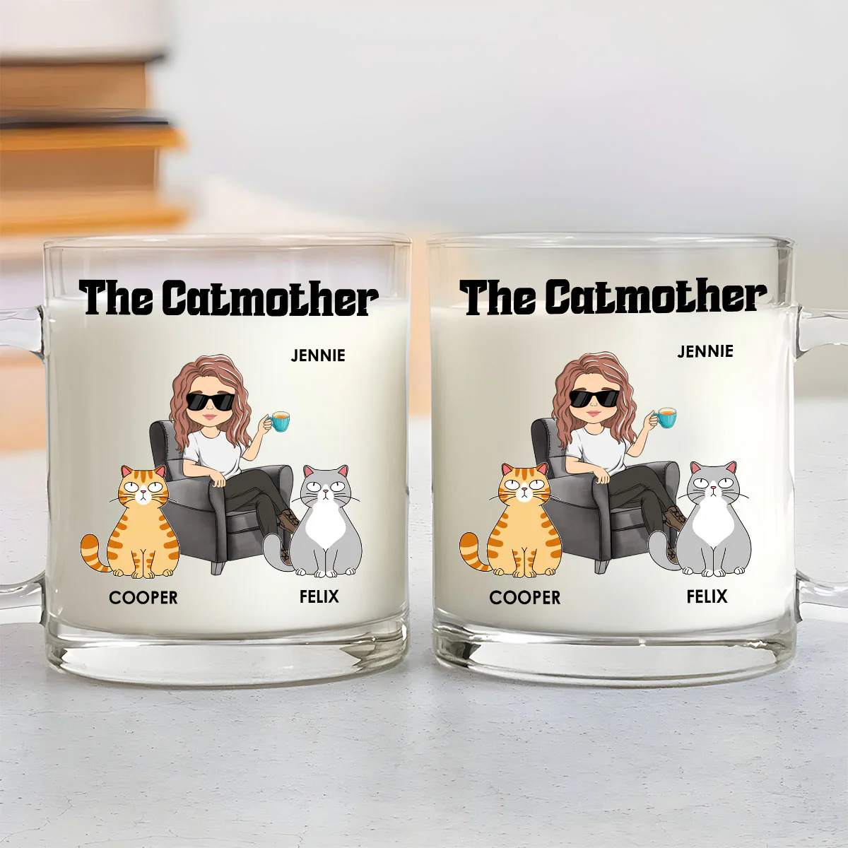 The Catmother - Personalized Custom Glass Mug - Image 3