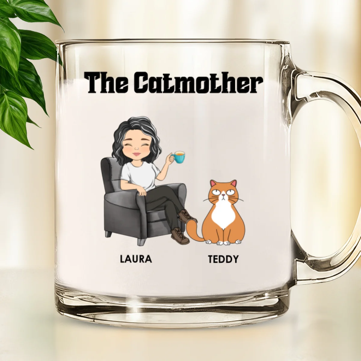 The Catmother - Personalized Custom Glass Mug - Image 6