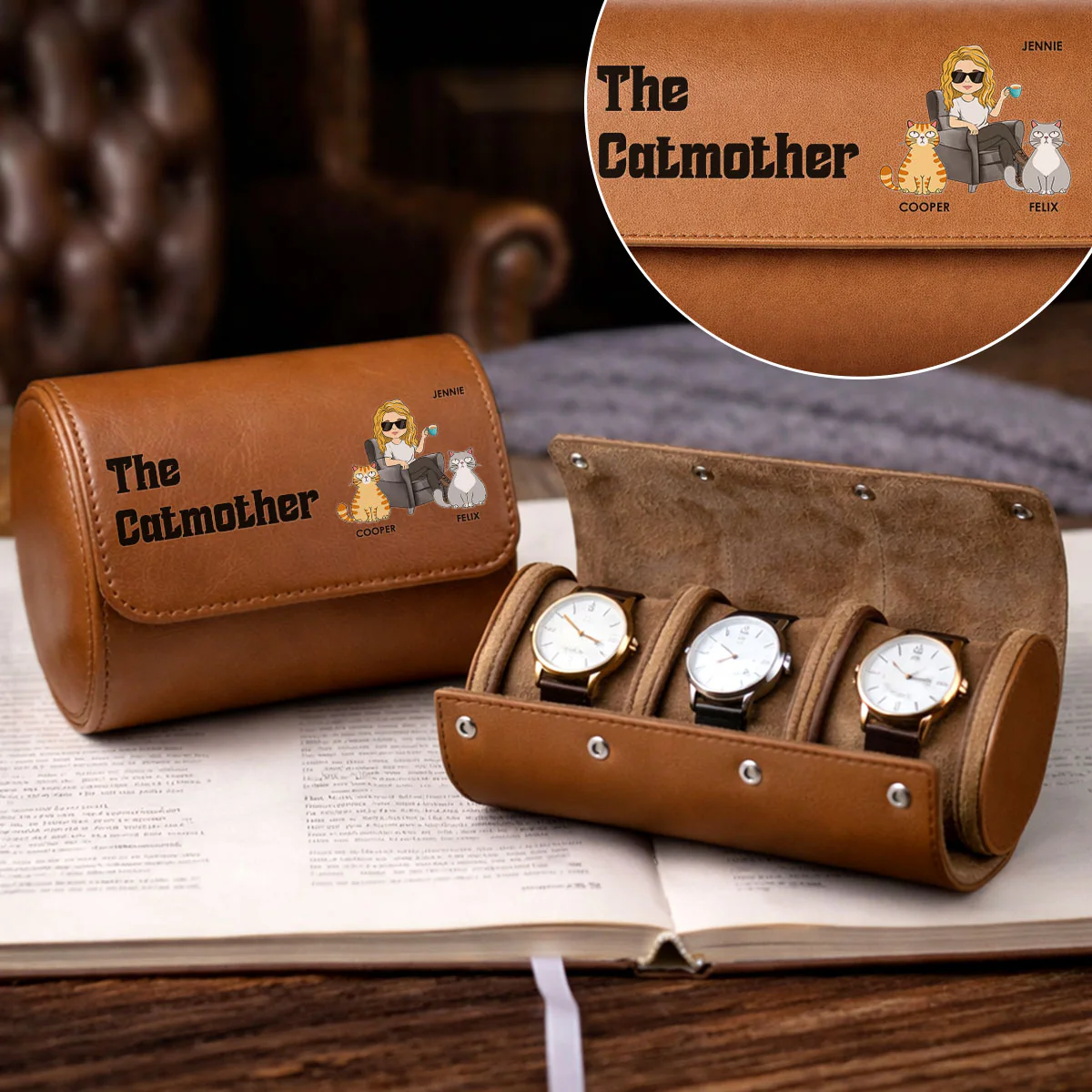 The Catmother - Personalized Custom Leather Watch Case