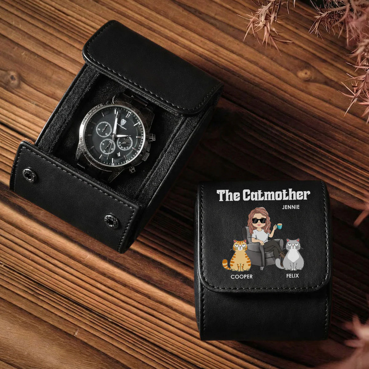 The Catmother - Personalized Custom Leather Watch Case - Image 2