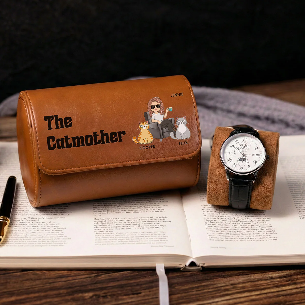 The Catmother - Personalized Custom Leather Watch Case - Image 3