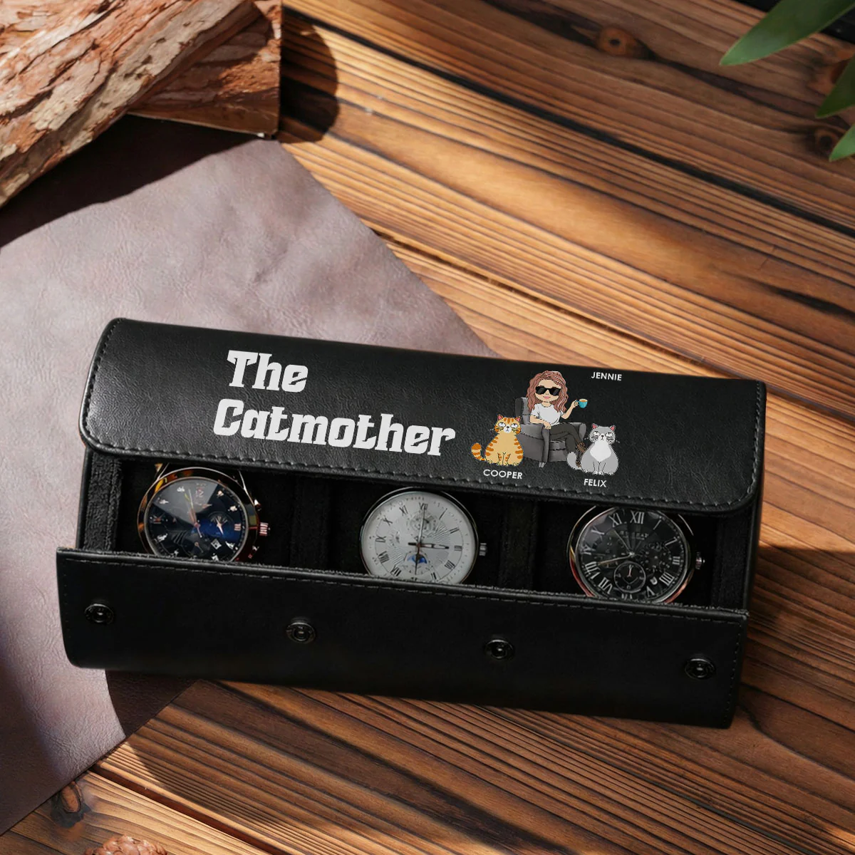 The Catmother - Personalized Custom Leather Watch Case - Image 4