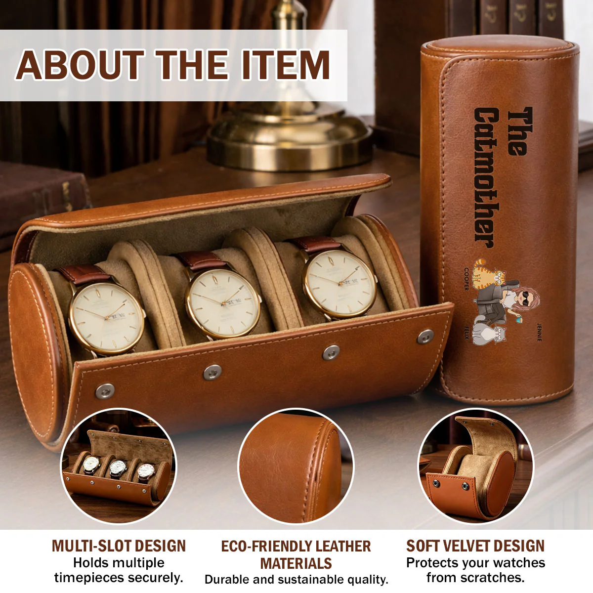 The Catmother - Personalized Custom Leather Watch Case - Image 7
