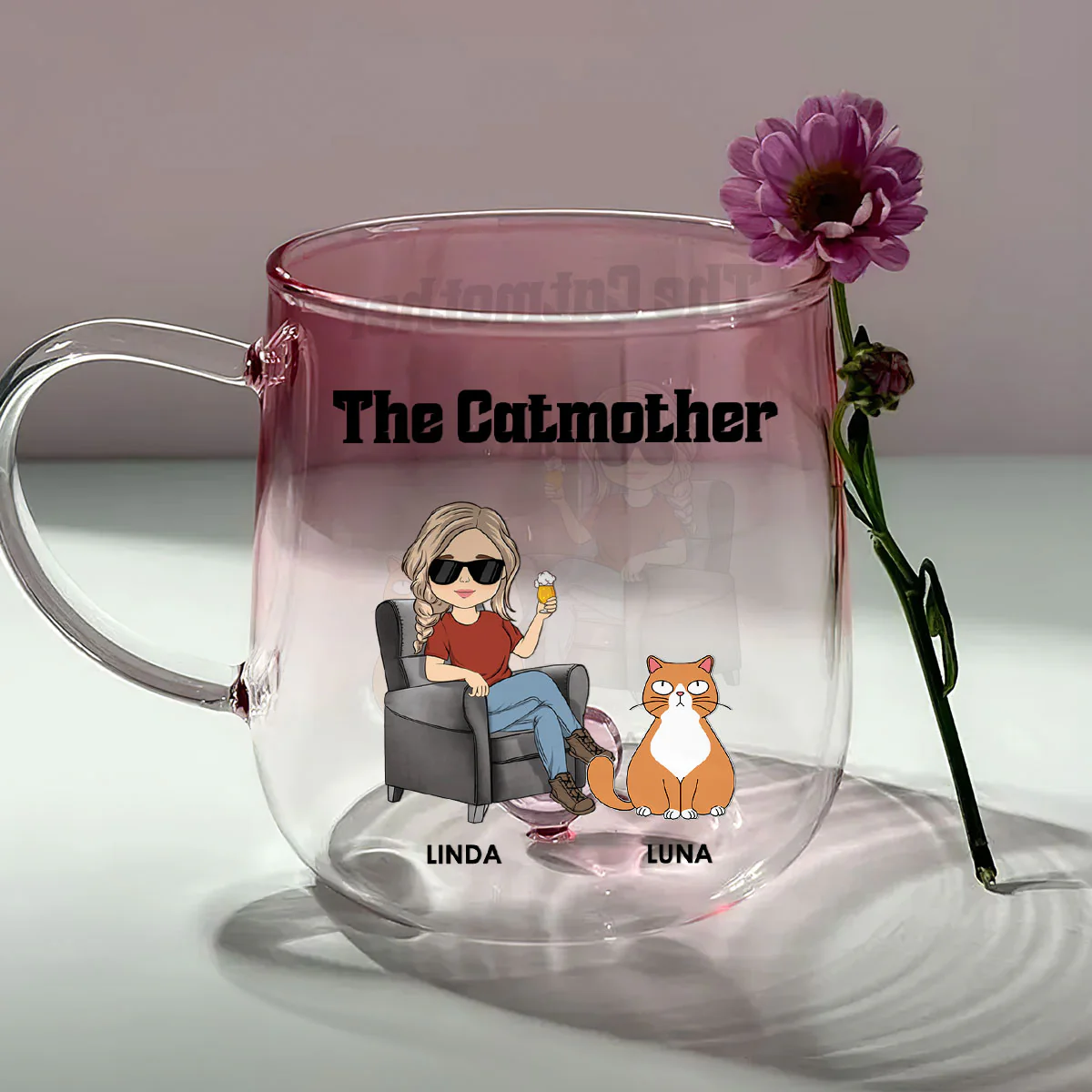 The Catmother - Personalized Custom Pink Gradient Glass Mug - Image 3