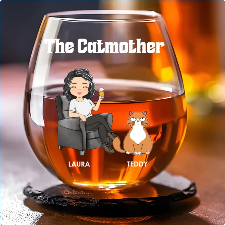 The Catmother - Personalized Custom Wine Glass - Image 5