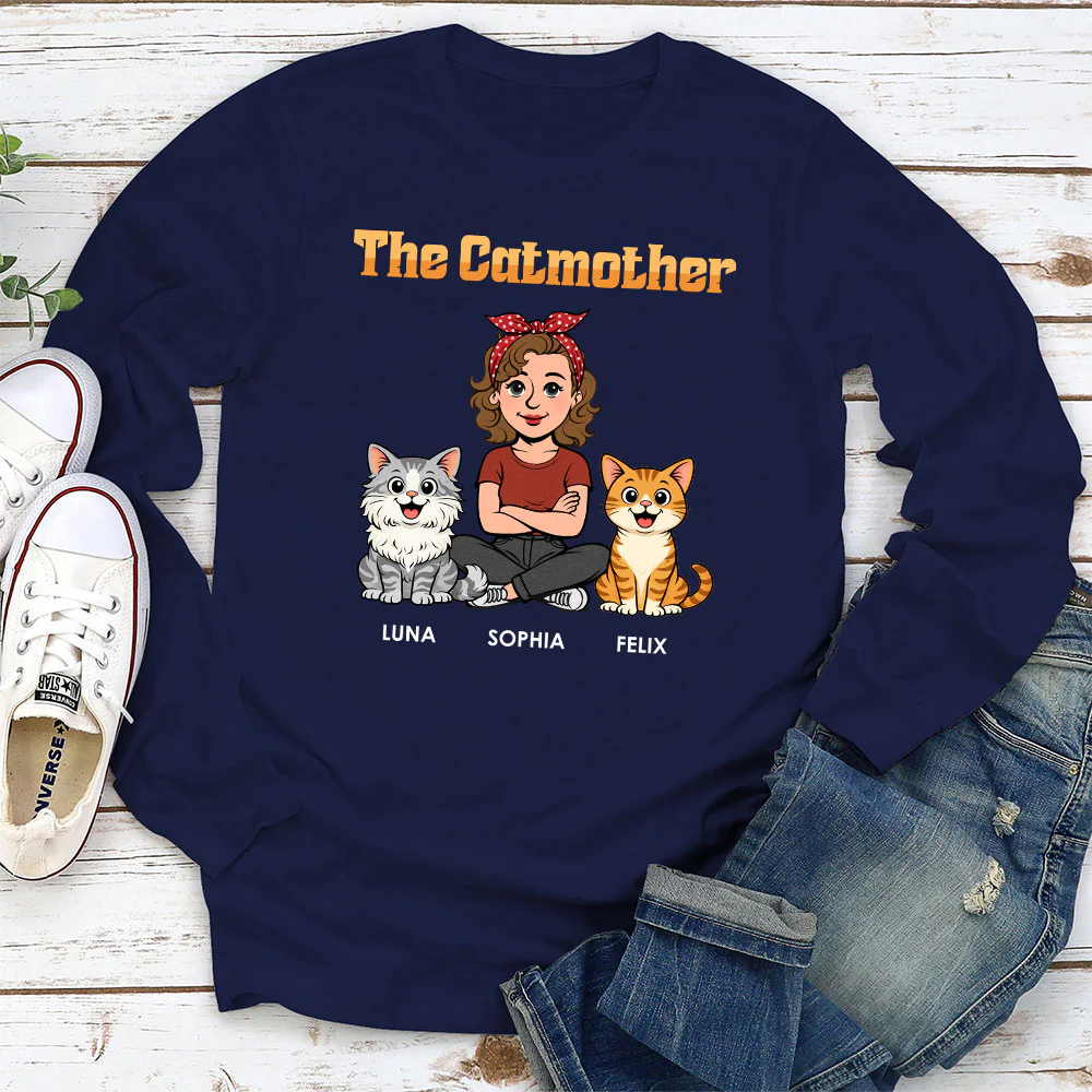 The Catmother Retro - Personalized Custom Long Sleeve T-shirt - Image 2