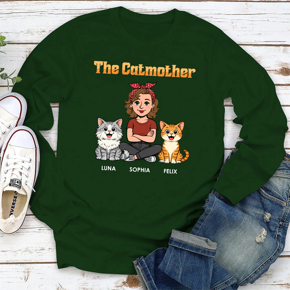 The Catmother Retro - Personalized Custom Long Sleeve T-shirt - Image 3
