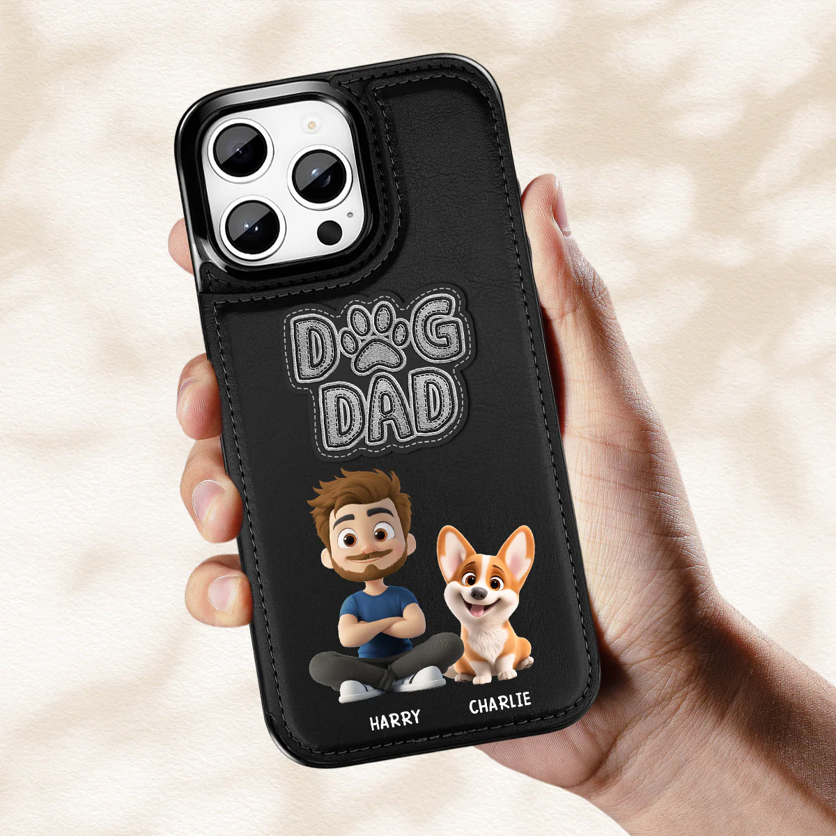The Dog Dad - Personalized Custom Leather Phone Case - Image 3