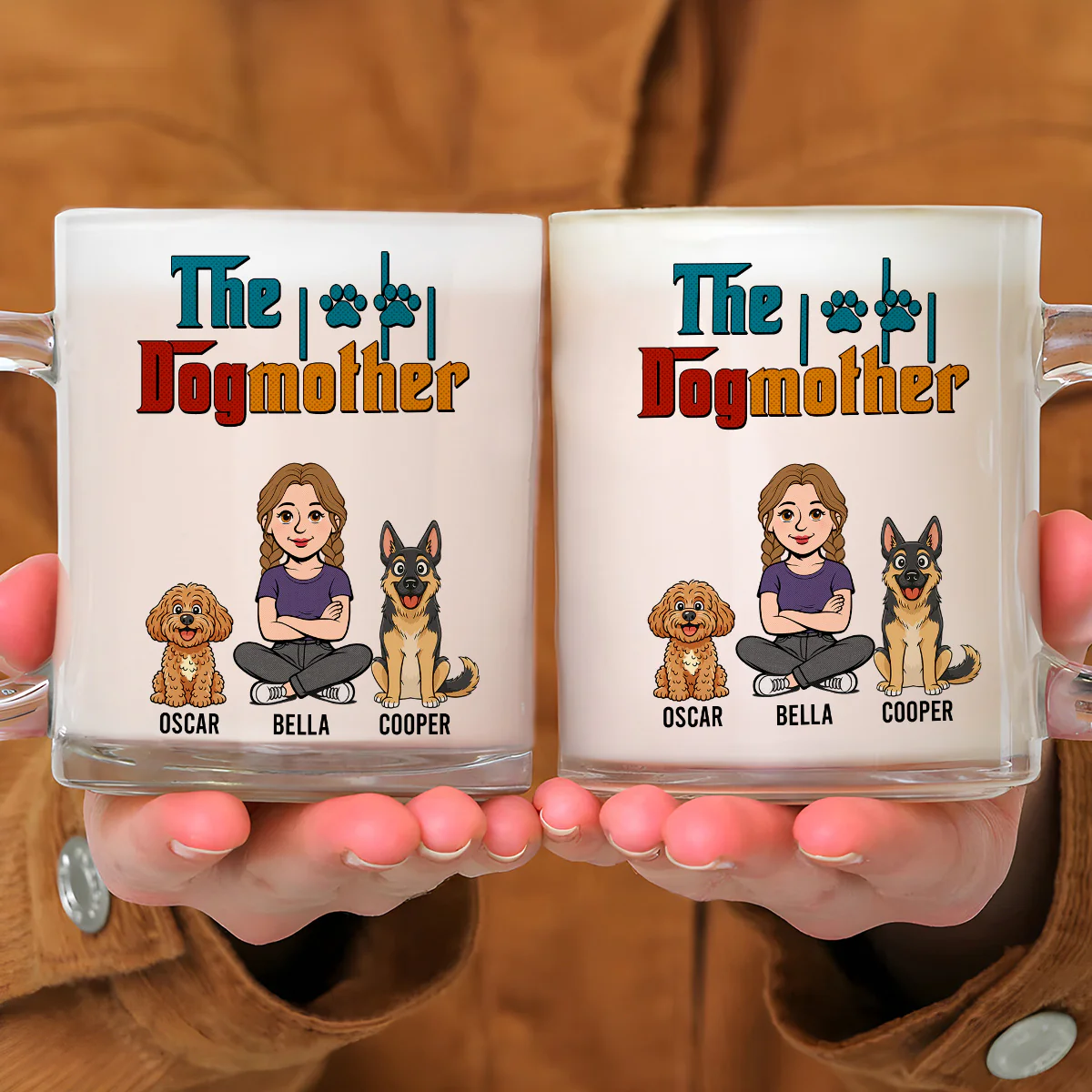 The Dog Father Retro - Personalized Custom Glass Mug - Image 2