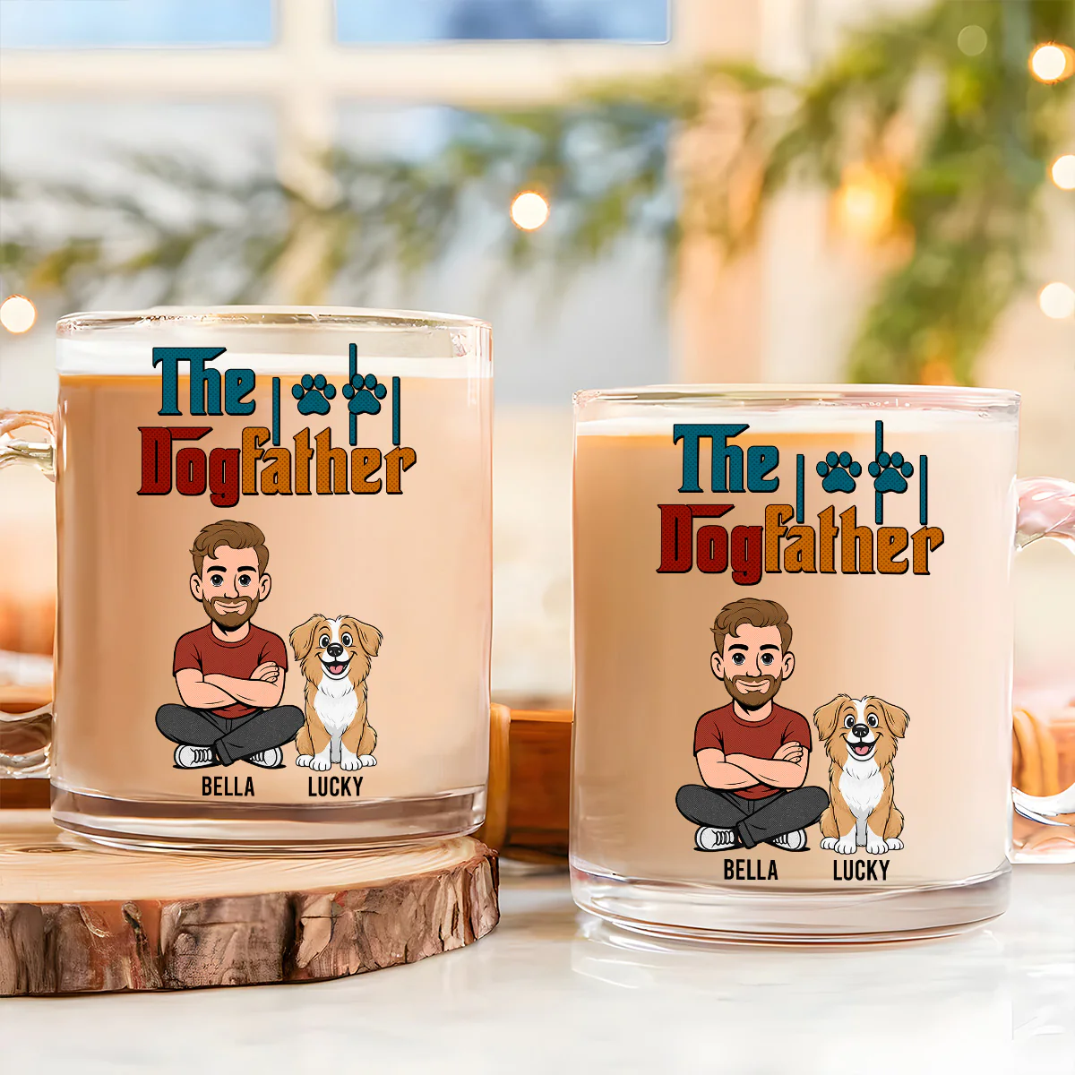 The Dog Father Retro - Personalized Custom Glass Mug - Image 3