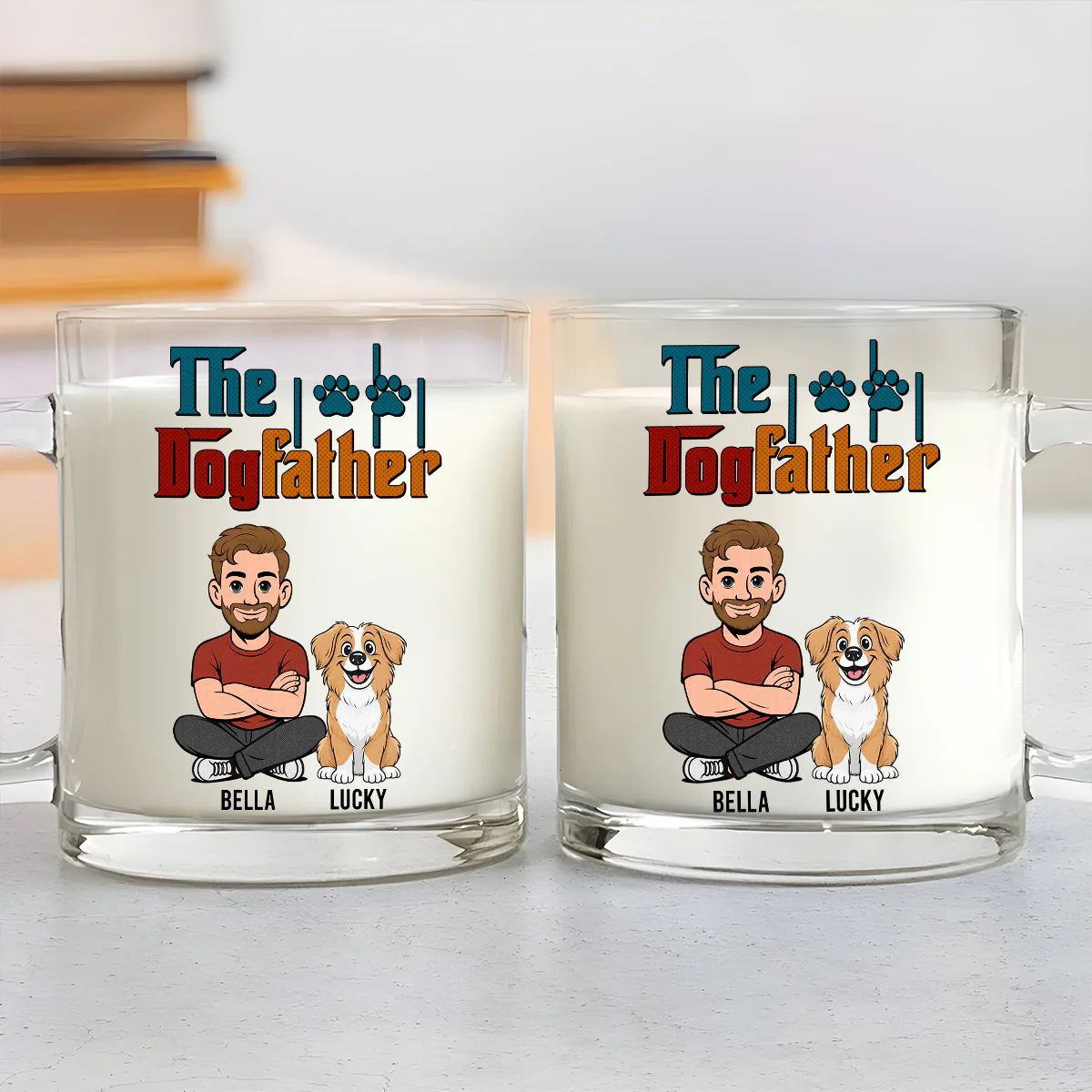 The Dog Father Retro - Personalized Custom Glass Mug - Image 5
