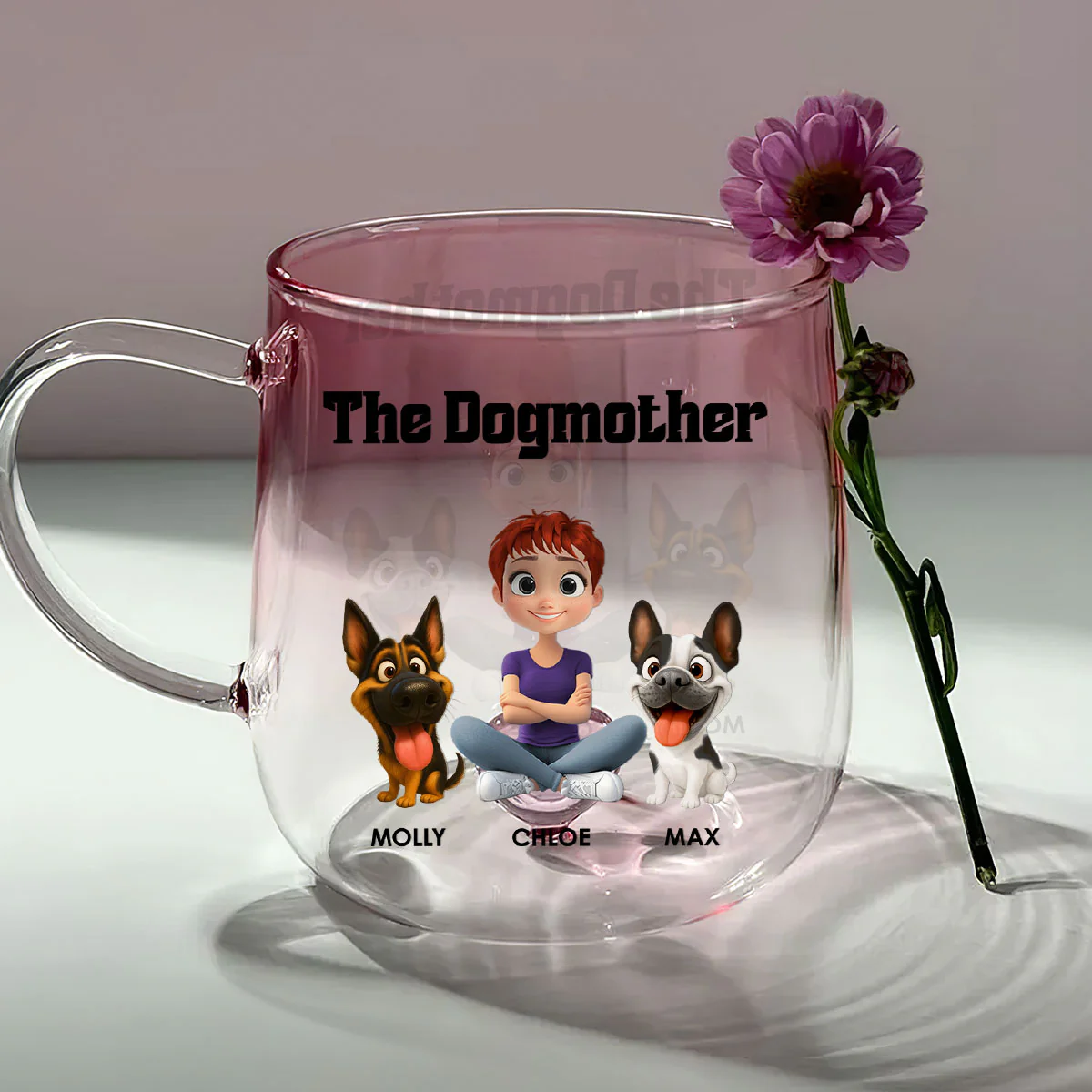 The Dog Mom - Personalized Custom Pink Gradient Glass Mug - Image 2