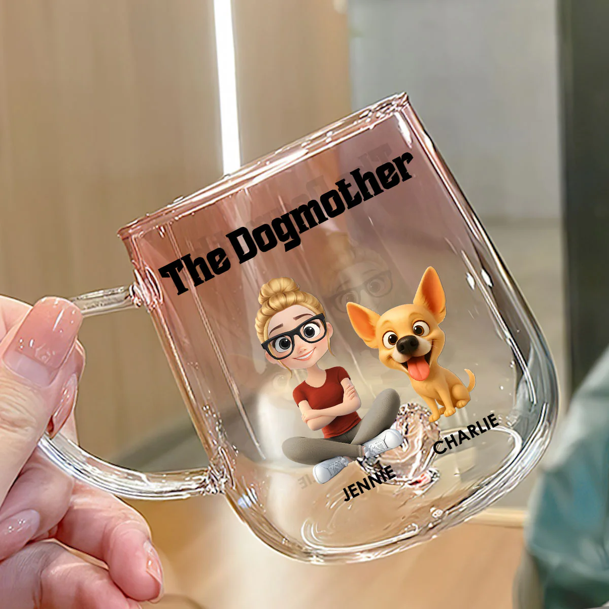 The Dog Mom - Personalized Custom Pink Gradient Glass Mug - Image 3