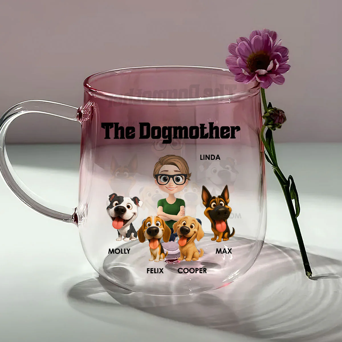 The Dog Mom - Personalized Custom Pink Gradient Glass Mug - Image 4