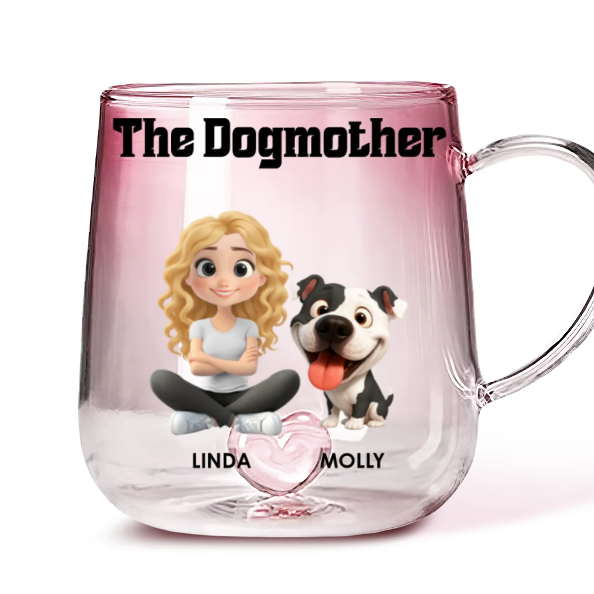 The Dog Mom - Personalized Custom Pink Gradient Glass Mug - Image 6