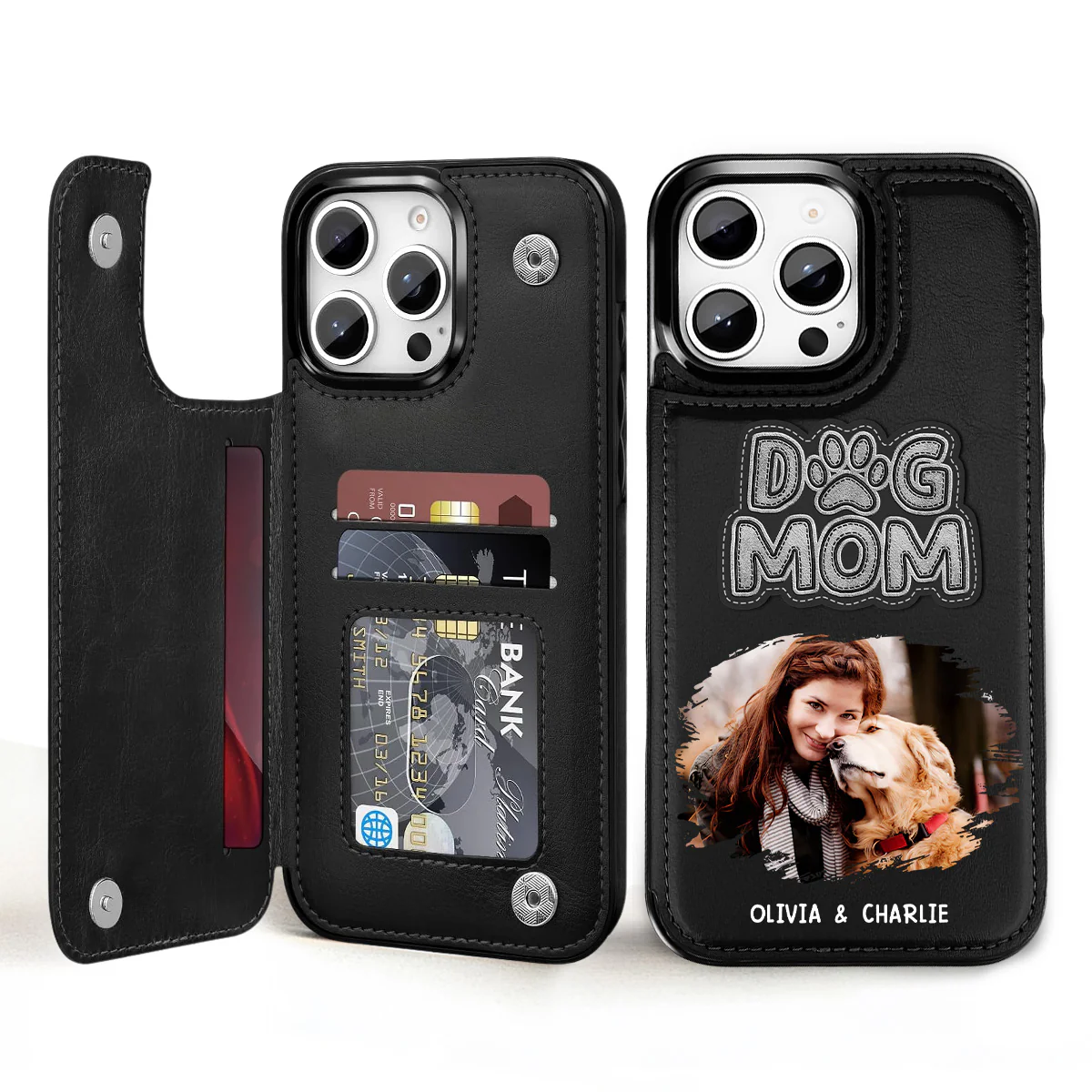 The Dog Mom Photo - Personalized Custom Leather Phone Case - Image 2