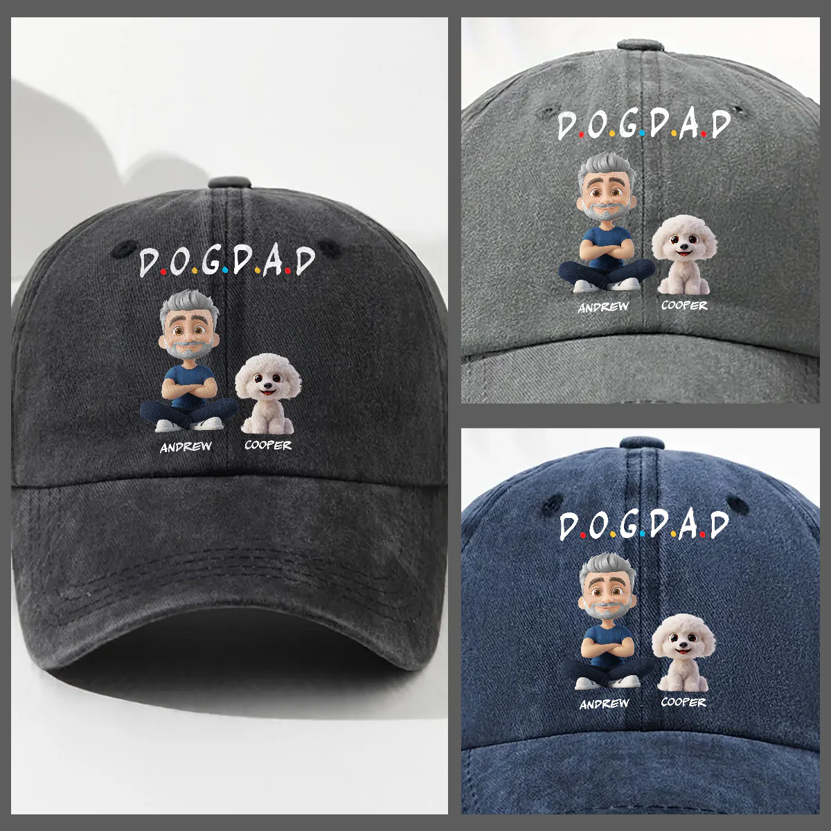 The Dog Parent - Personalized Custom Vintage Washed Denim Cap - Image 3