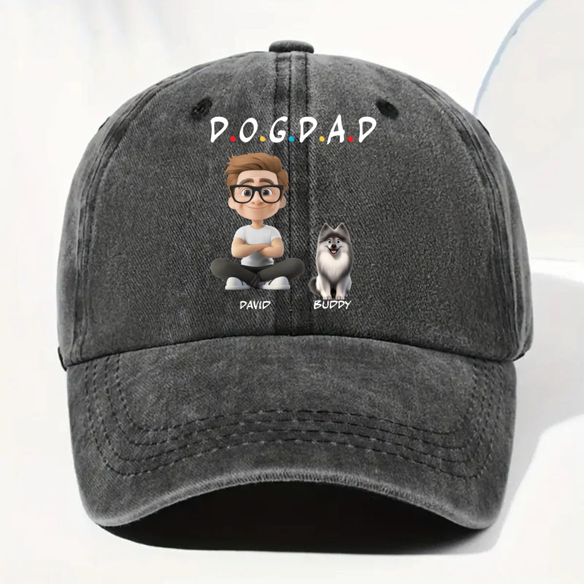 The Dog Parent - Personalized Custom Vintage Washed Denim Cap - Image 7