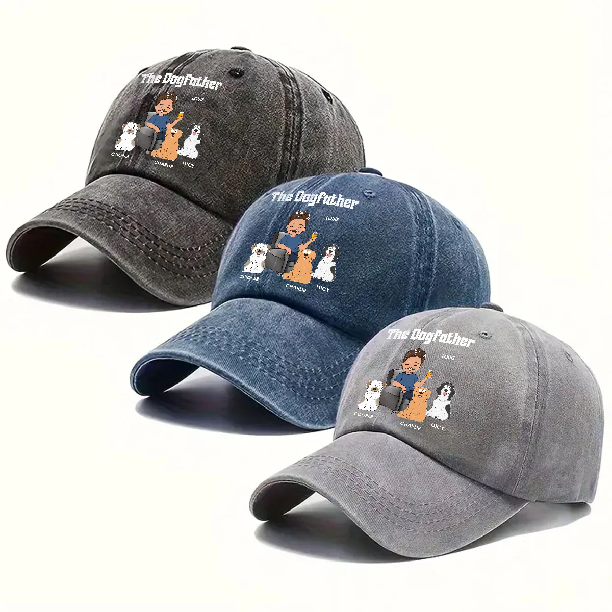 The Dog Parents - Personalized Custom Vintage Washed Denim Cap - Image 6